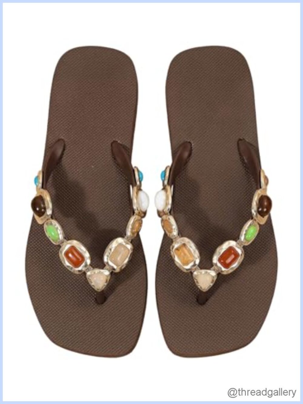 Women's Jeweled Flip Flops Sandals Square Toe Beach Flat Slides